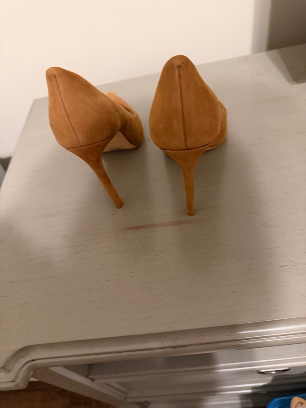 SCHUTZ Pointed Suede Pumps in Camel Tan - Picture 4 of 7